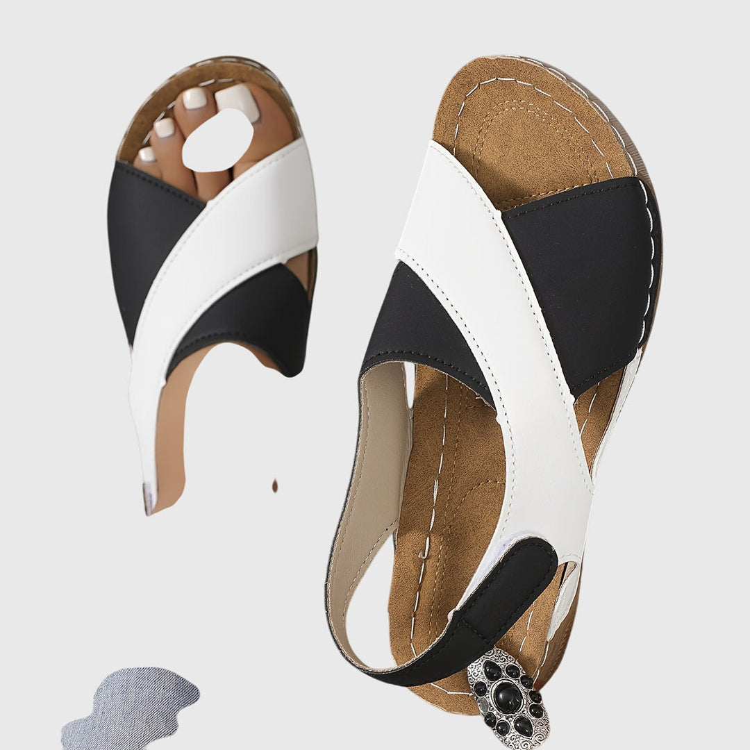 Christoph | Damen Freizeit-Sandalen in zweifarbigem Design mit offenem Zehenbereich