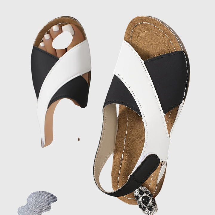 Christoph | Damen Freizeit-Sandalen in zweifarbigem Design mit offenem Zehenbereich