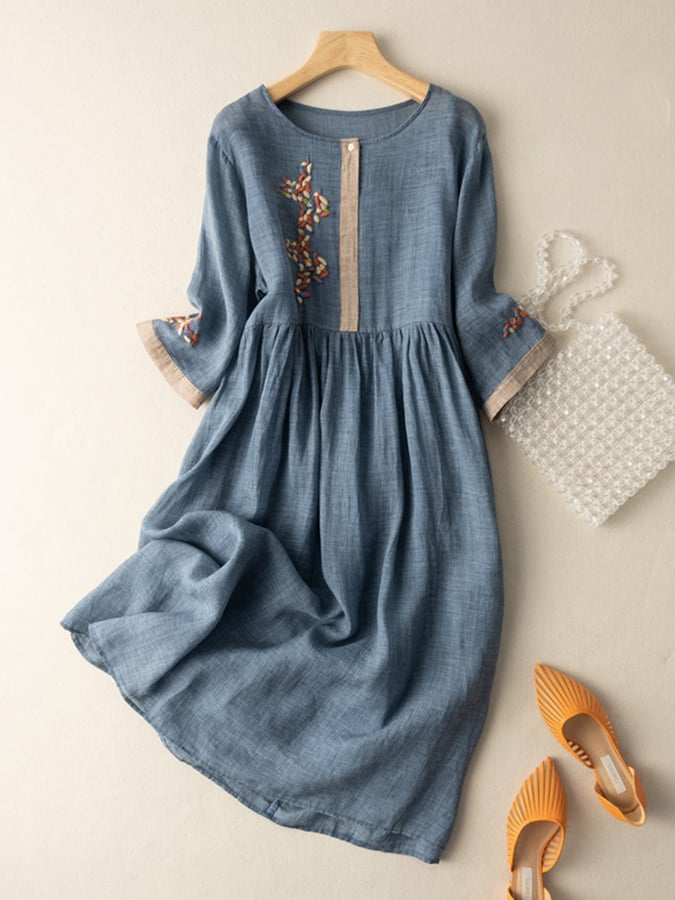 Marie | Damen Sommer Besticktes Ethnisches Midi Kleid