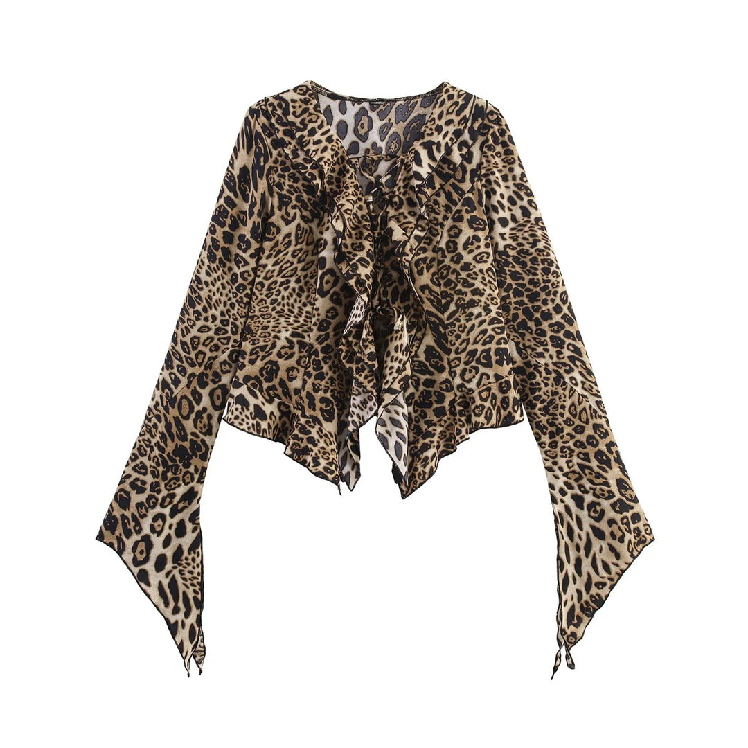 Eva | Damen Sommer Leopardenbluse Mit Rüschenkragen