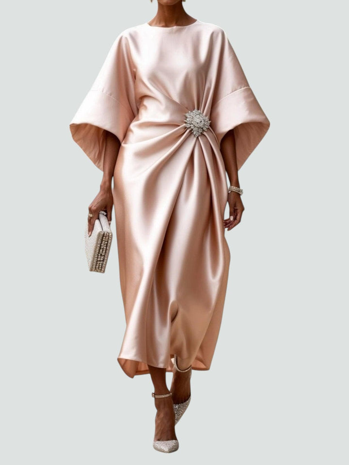 Martina | Damen Elegantes Drapiertes Maxi Kleid Mit Brosche