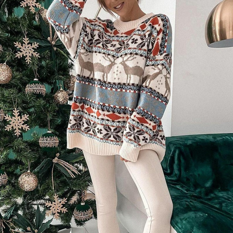 Carolin | Damen-Weihnachtspullover mit Rentiermuster