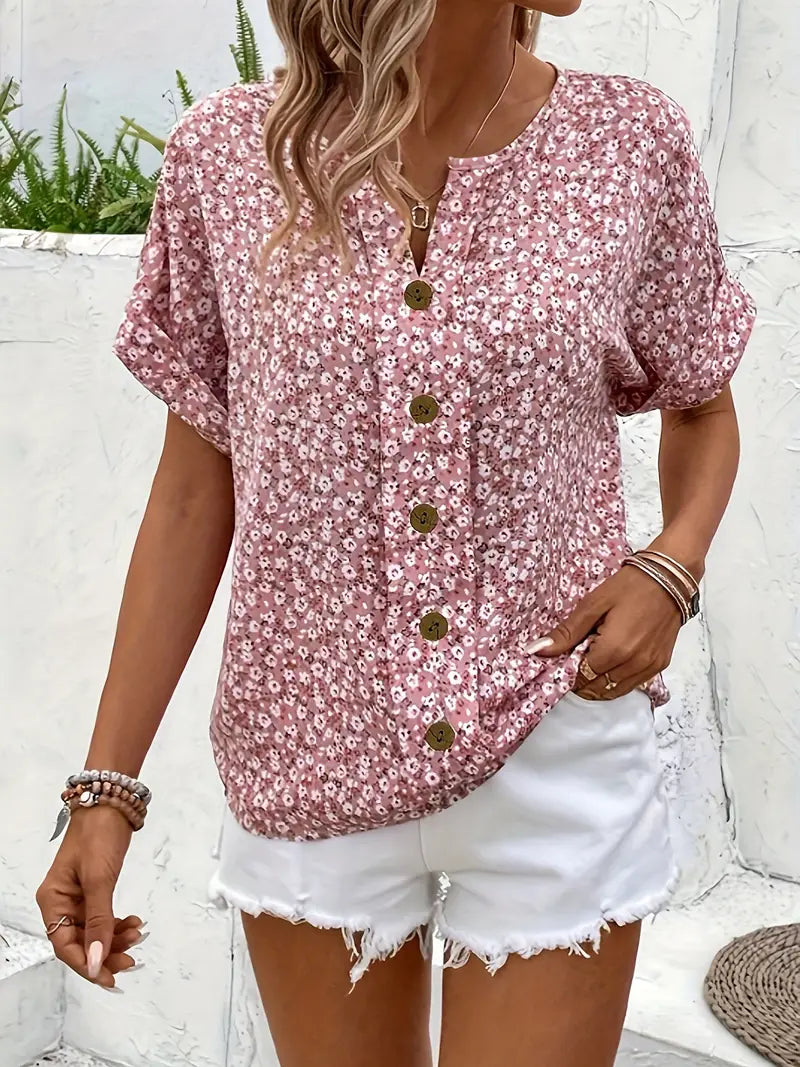 Lydia | Damen Blumen Knopfleiste Casual Top