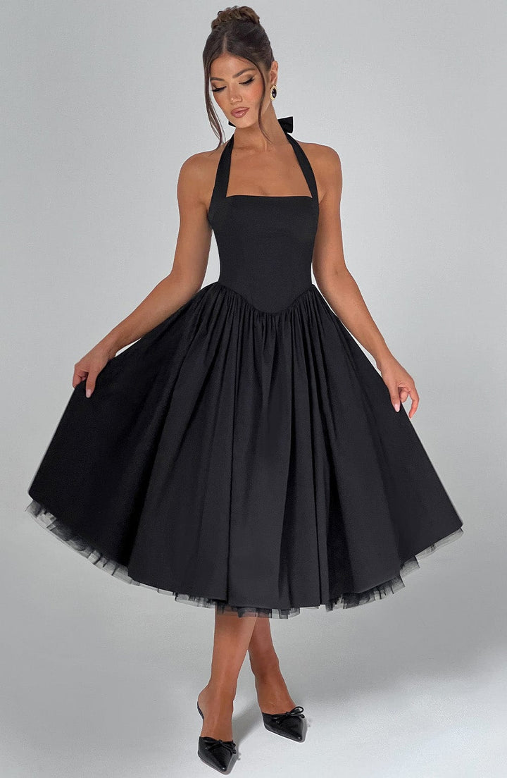 Lydia | Damen Halter Midi Kleid für Hochzeitsgäste