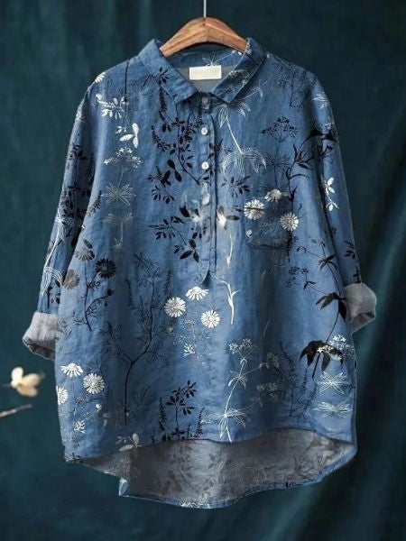 Leonie | Damen Blumen Bluse Mit Knopfleiste Und Tasche