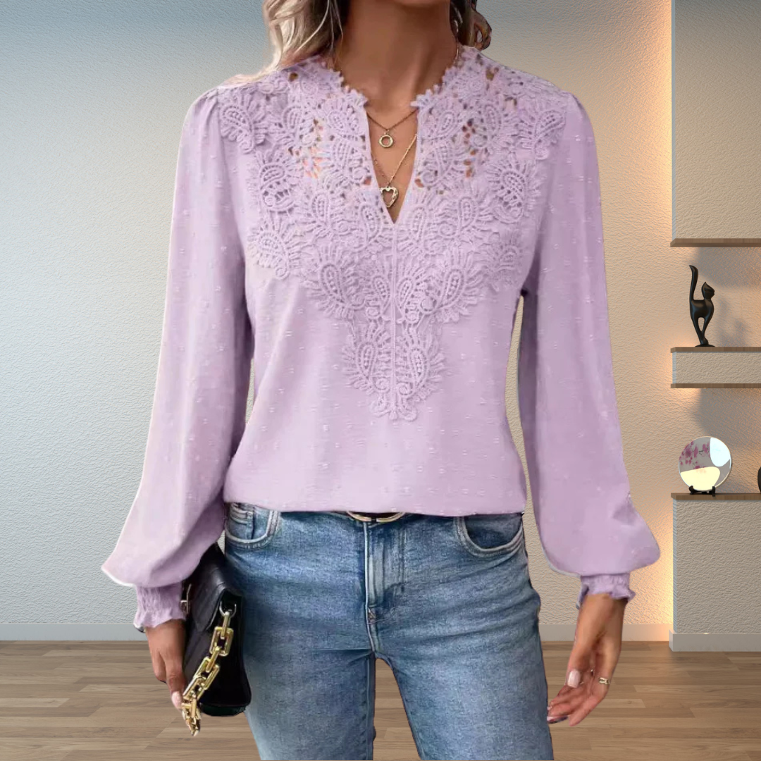 Isabella | Damen V Ausschnitt Langarm Bluse Mit Floralen Details