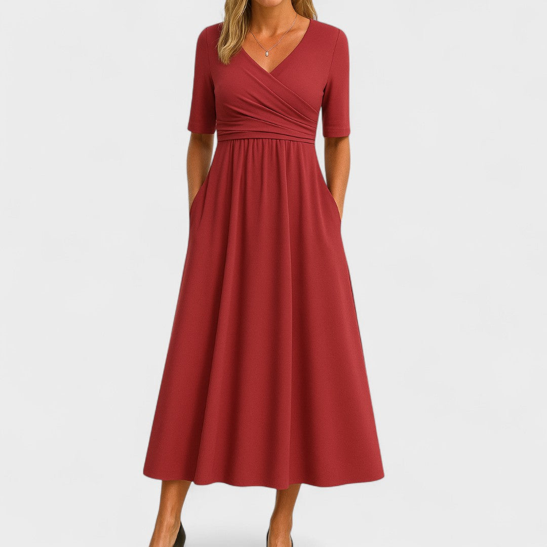 Lilian | Damen V-Ausschnitt Kurzarm Maxi Kleid