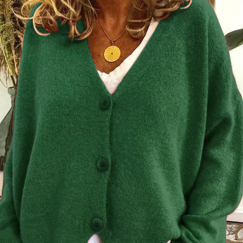 Birgit | Damen Freizeit-Strickjacke mit V-Ausschnitt und Knöpfen