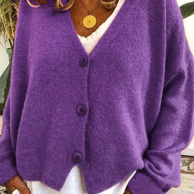 Birgit | Damen Freizeit-Strickjacke mit V-Ausschnitt und Knöpfen