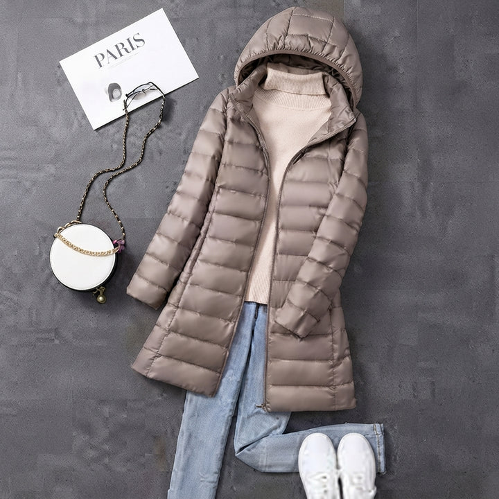 Greta | Wintermantel Damen Ultraleichter Langer Gesteppter Parka mit Kapuze