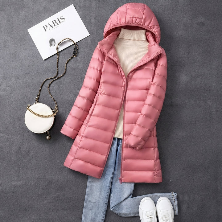 Greta | Wintermantel Damen Ultraleichter Langer Gesteppter Parka mit Kapuze