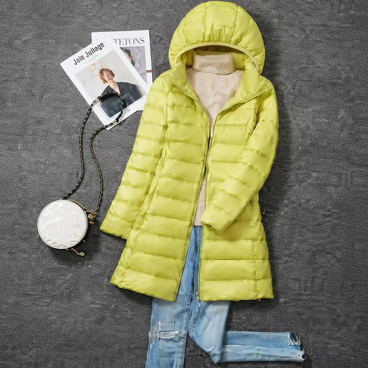 Greta | Wintermantel Damen Ultraleichter Langer Gesteppter Parka mit Kapuze