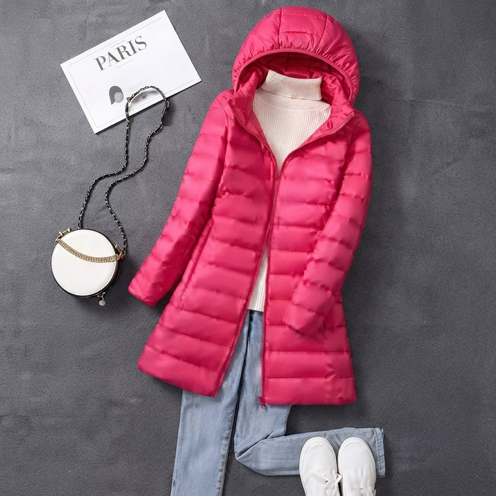 Greta | Wintermantel Damen Ultraleichter Langer Gesteppter Parka mit Kapuze
