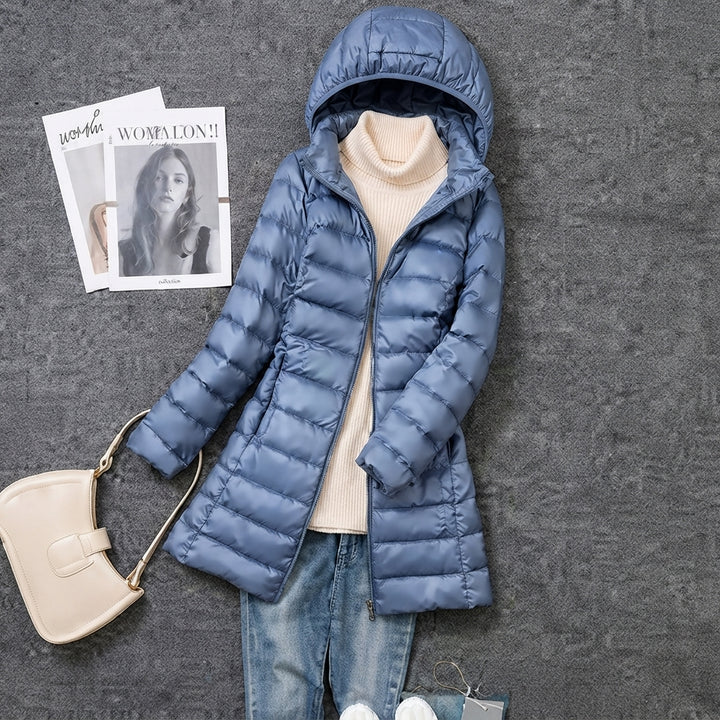 Greta | Wintermantel Damen Ultraleichter Langer Gesteppter Parka mit Kapuze
