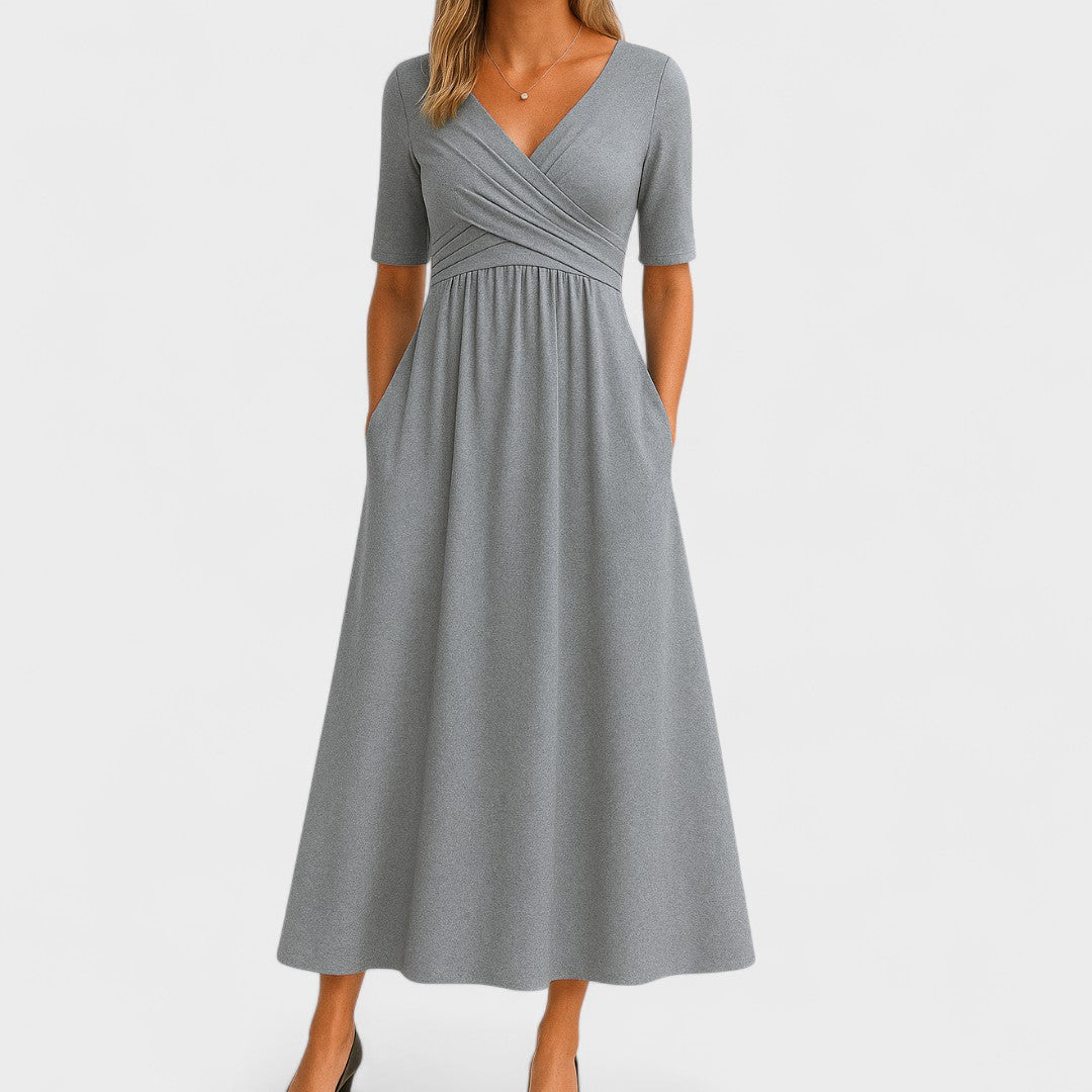 Lilian | Damen V-Ausschnitt Kurzarm Maxi Kleid