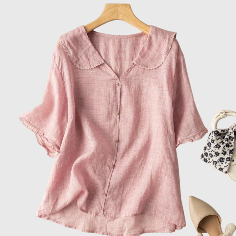 Stefanie | Damen Bluse mit kurzen Ärmeln und Knopfleiste