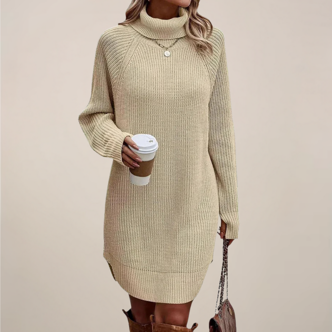Magdalena | Damen Rollkragen-Pulloverkleid mit langen Ärmeln