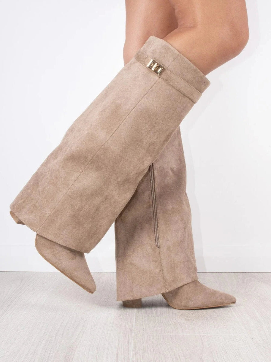 Angela | Damen Schlagstiefel über dem Knie mit Reißverschluss