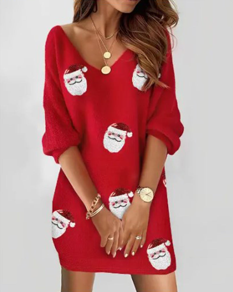 Malte | Damen Weihnachtspullover-Kleid mit Weihnachtsmann-Print