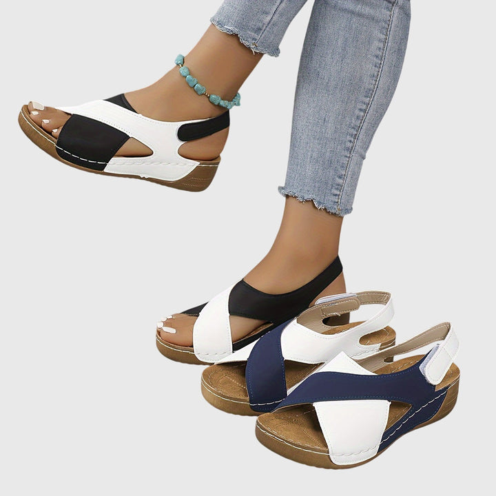 Christoph | Damen Freizeit-Sandalen in zweifarbigem Design mit offenem Zehenbereich