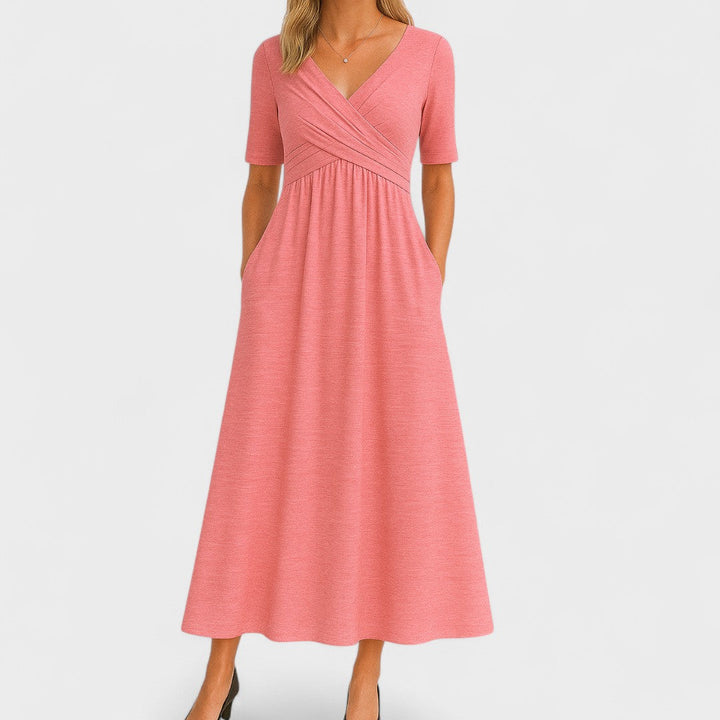 Lilian | Damen V-Ausschnitt Kurzarm Maxi Kleid