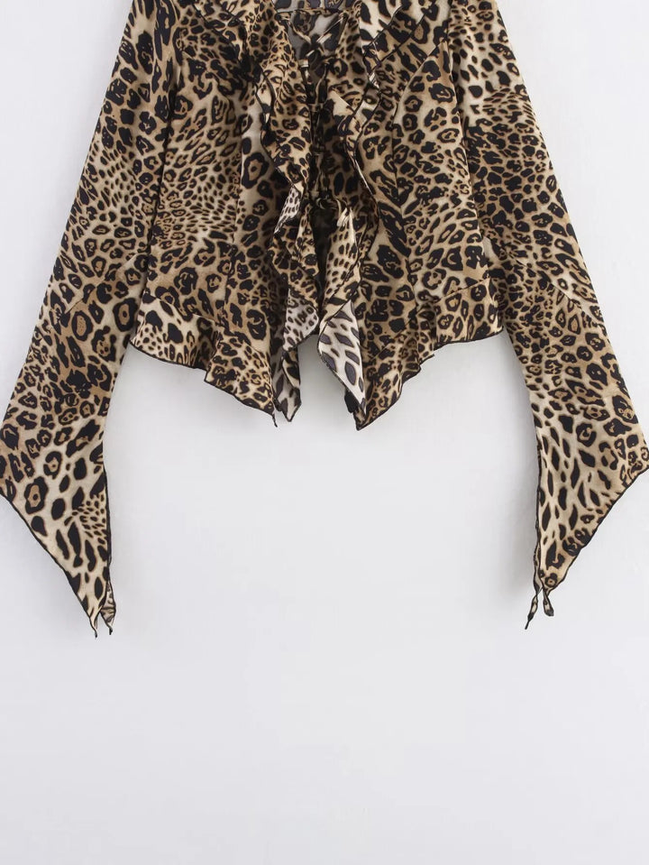 Eva | Damen Sommer Leopardenbluse Mit Rüschenkragen