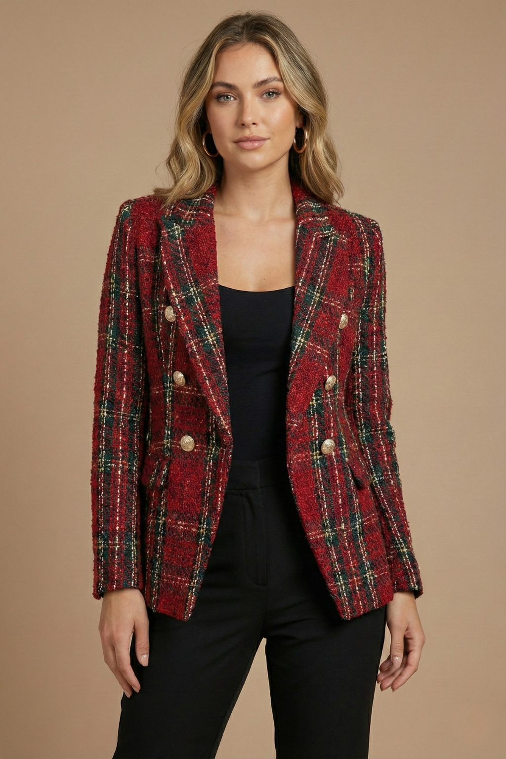 Sandra | Damen Kariertes Doppelreihiges Blazerjacke