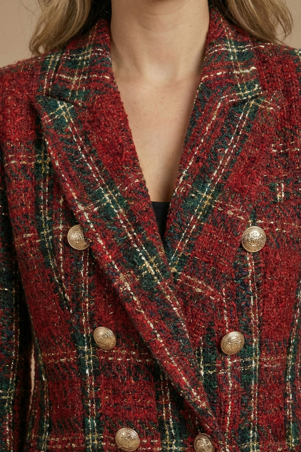 Sandra | Damen Kariertes Doppelreihiges Blazerjacke