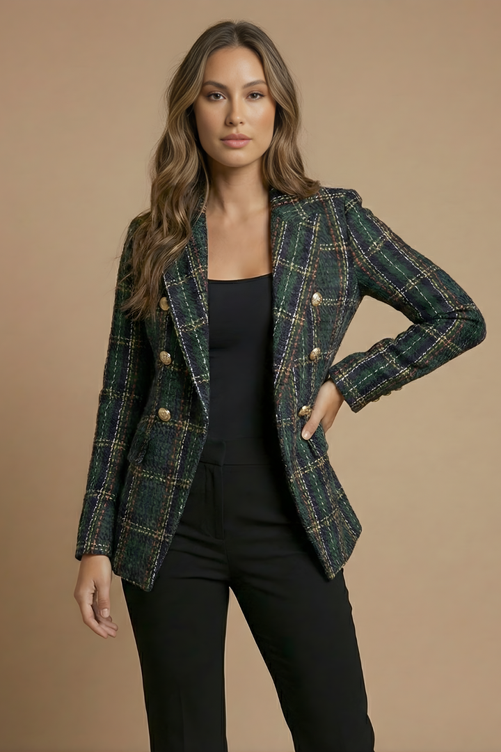 Sandra | Damen Kariertes Doppelreihiges Blazerjacke
