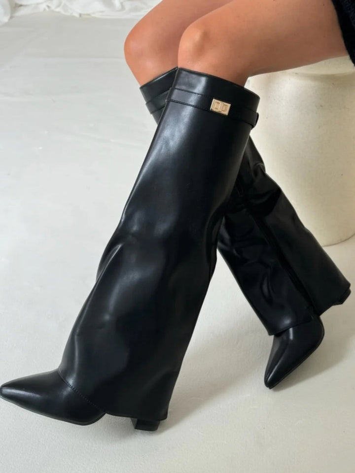 Angela | Damen Schlagstiefel über dem Knie mit Reißverschluss