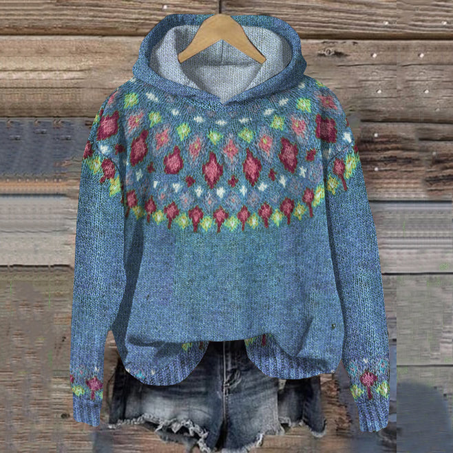 Carolin | Damen Winter-Strickhoodie mit Muster
