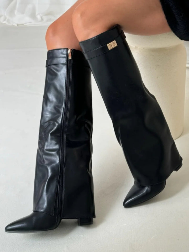 Angela | Damen Schlagstiefel über dem Knie mit Reißverschluss