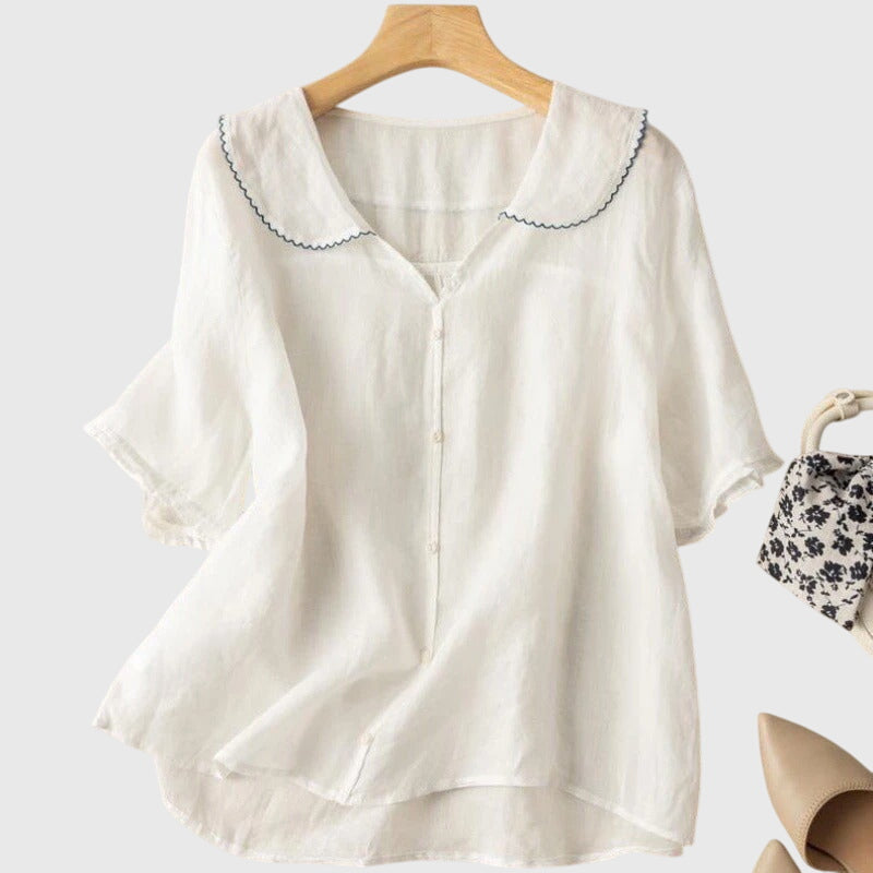 Stefanie | Damen Bluse mit kurzen Ärmeln und Knopfleiste
