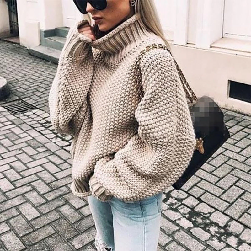 Elisa | Damen Grobstrick-Pullover mit Rollkragen für den Winter