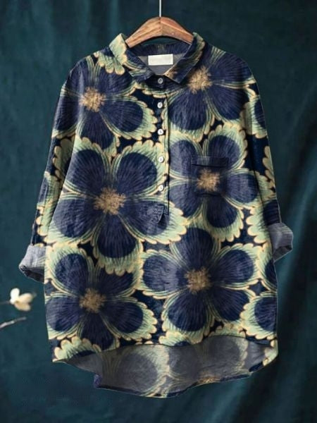 Leonie | Damen Blumen Bluse Mit Knopfleiste Und Tasche