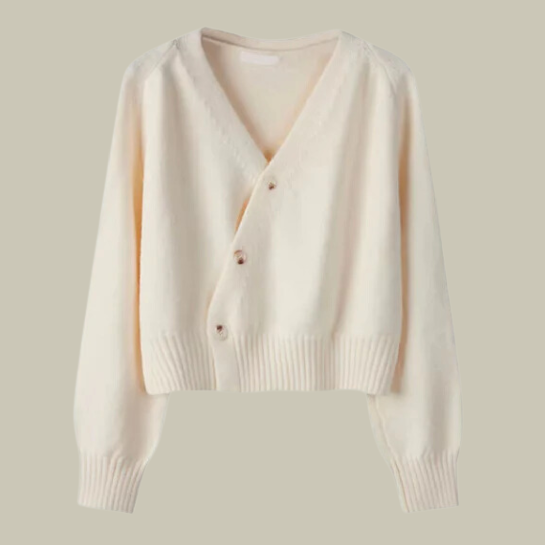 Marion | Damen Weiche Merinowoll-Strickjacke mit V-Ausschnitt und Knöpfen