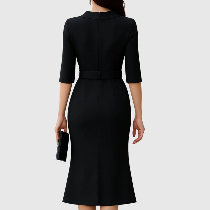 Melanie | Damen Elegantes Gürtel Midi Kleid