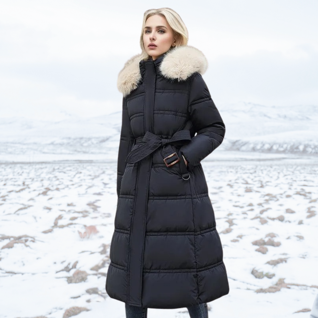 Karin | Damen Schicker Steppmantel mit Gürtel und Kapuze