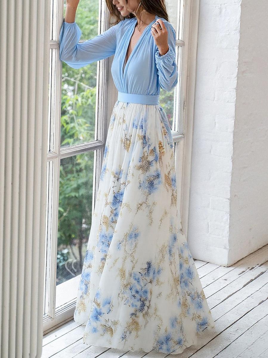 Franziska | Damen Elegantes Florales Maxi Kleid