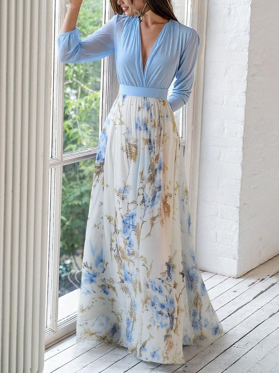 Franziska | Damen Elegantes Florales Maxi Kleid