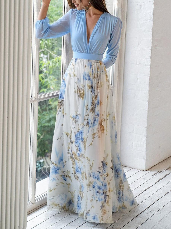 Franziska | Damen Elegantes Florales Maxi Kleid