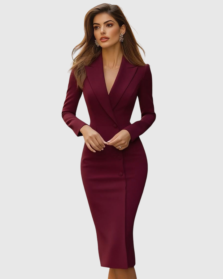 Carolin | Damen Langarm Blazer Midi Kleid