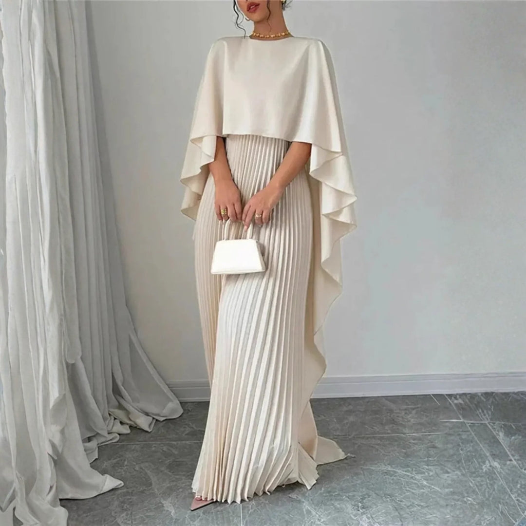 Gabriela | Damen Hochzeitsgast Gefaltetes Cape Maxikleid