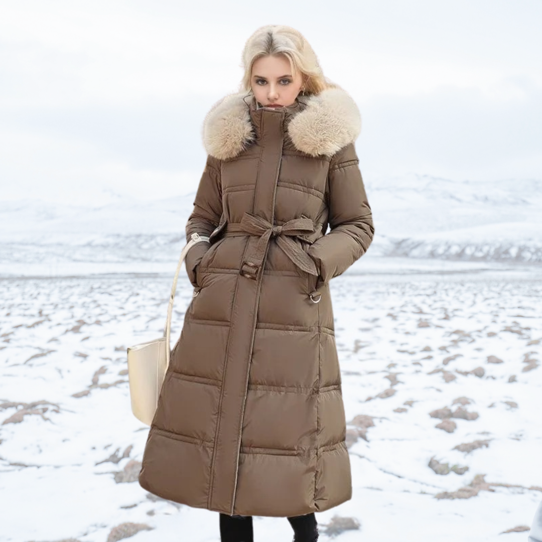Karin | Damen Schicker Steppmantel mit Gürtel und Kapuze