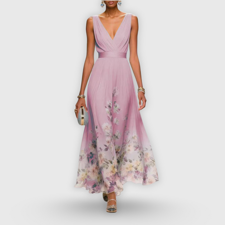 Tanja | Damen Blumen V-Ausschnitt Maxi Kleid