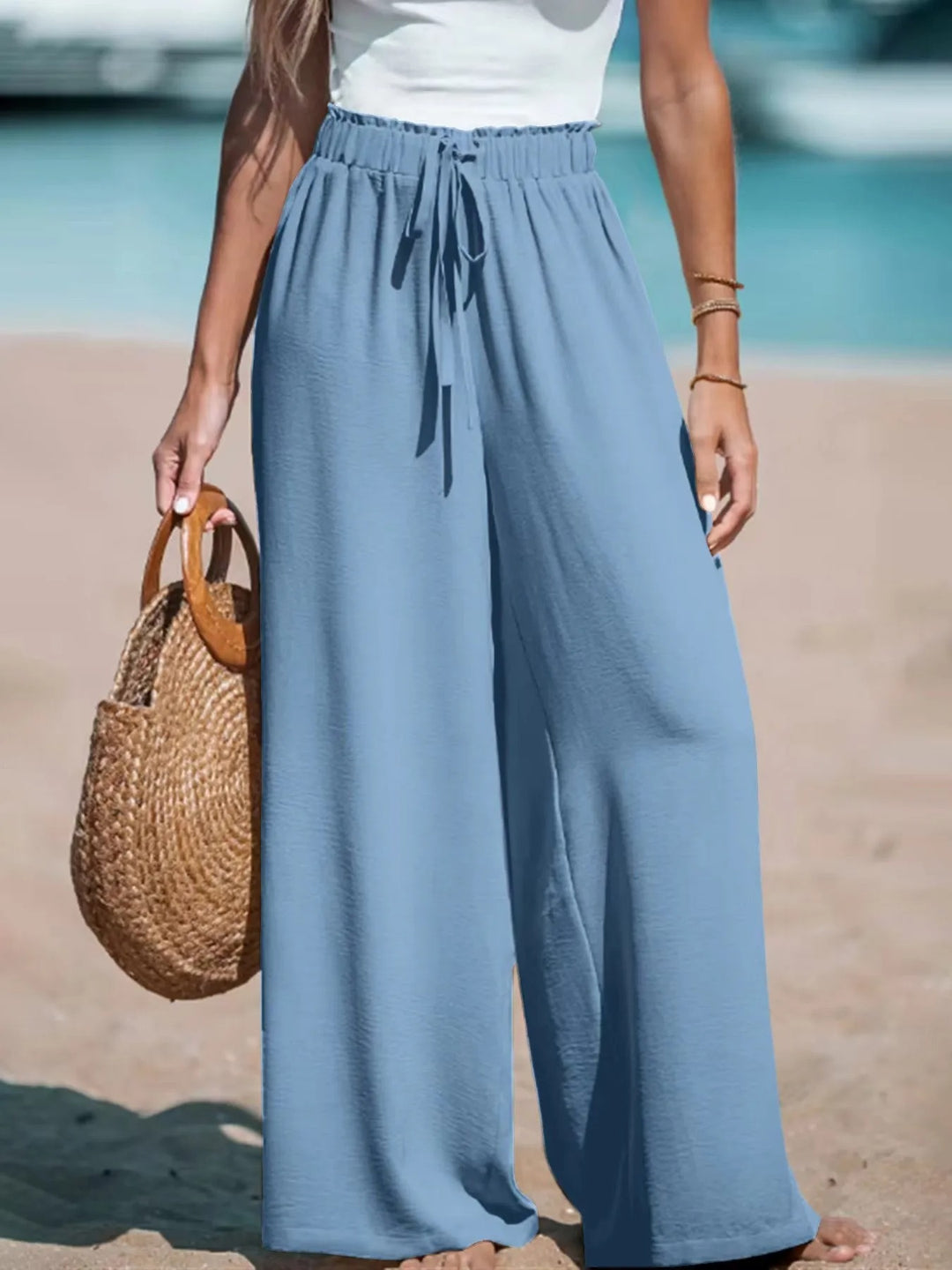 Doris | Damen Palazzohose mit Bindegürtel und Weiten Beinen