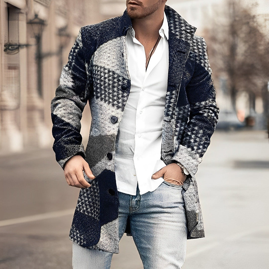 Michael | Herren Klassischer Langer Mantel mit Knopfleiste