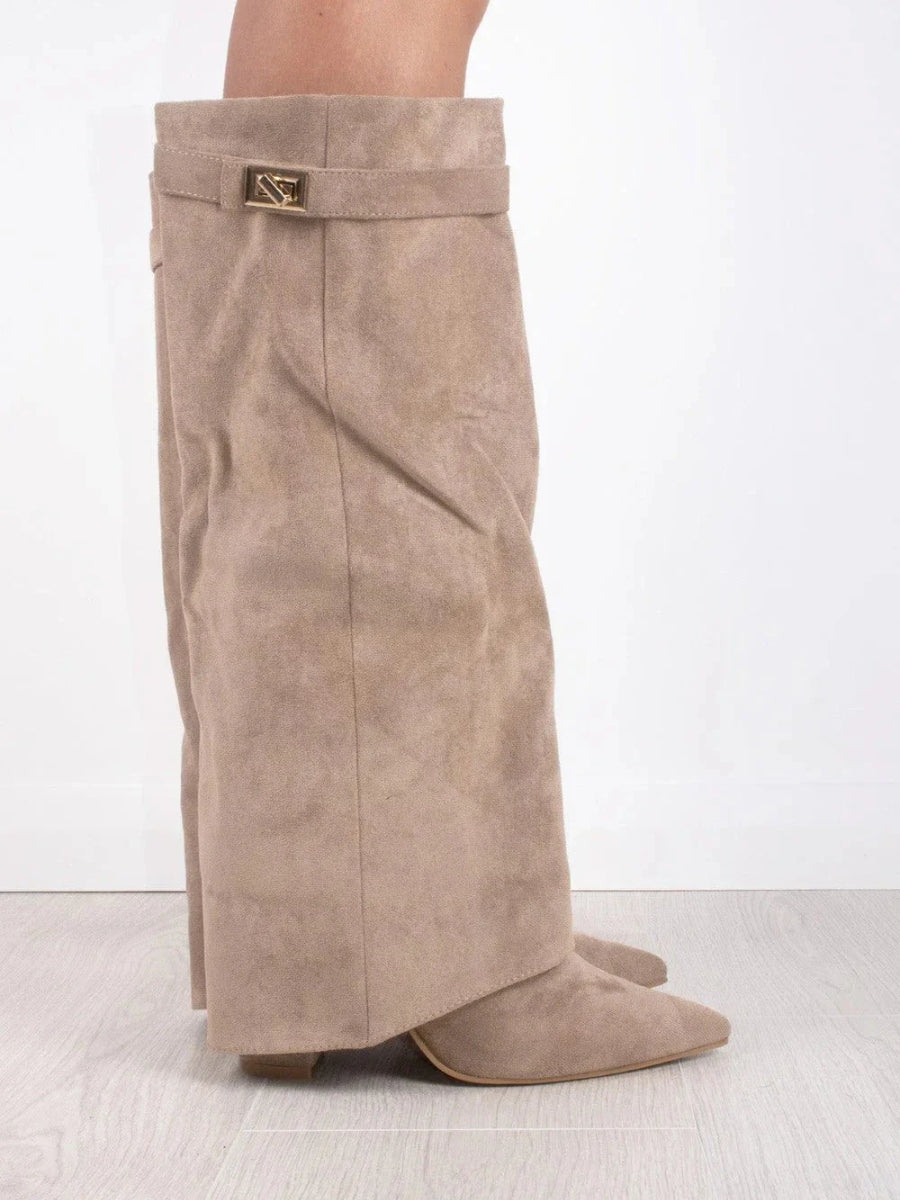 Angela | Damen Schlagstiefel über dem Knie mit Reißverschluss