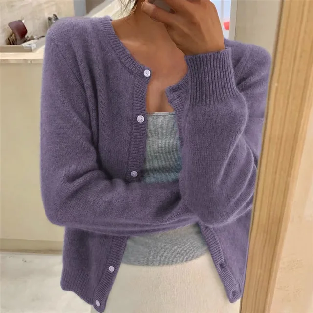 Elke | Damen Strickjacke mit Rundhalsausschnitt und langen Ärmeln
