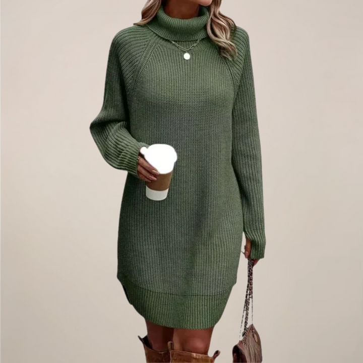 Magdalena | Damen Rollkragen-Pulloverkleid mit langen Ärmeln